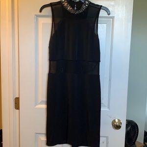 Black Mesh-Insert Mini Dress!